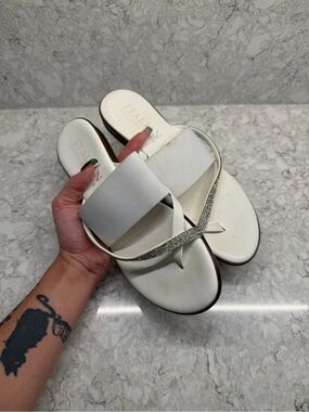 Italian Shoemakers White Rhinestone-Trim Slide Sandals